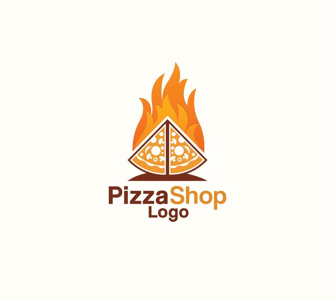 Hot pizza shop logo design vector