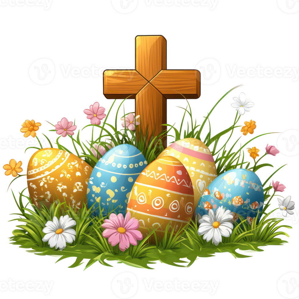 Easter eggs and cross png