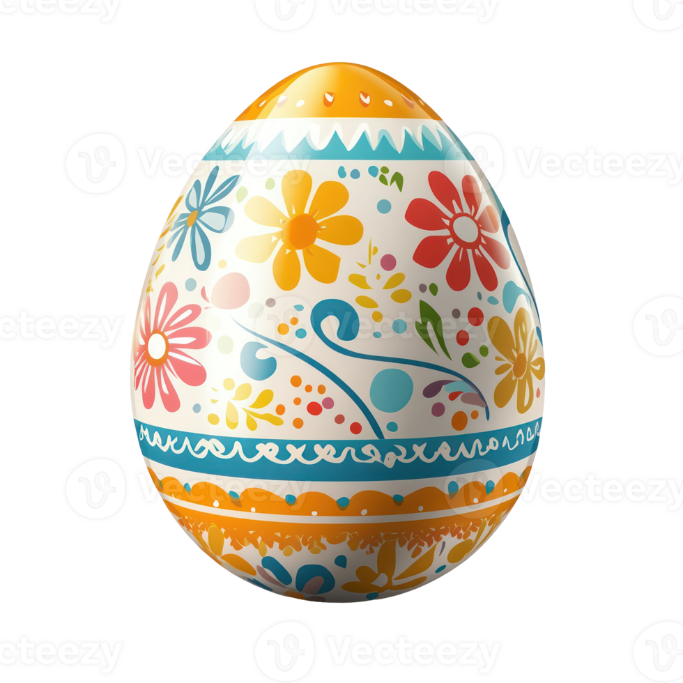 An easter egg decorated with colorful flowers png