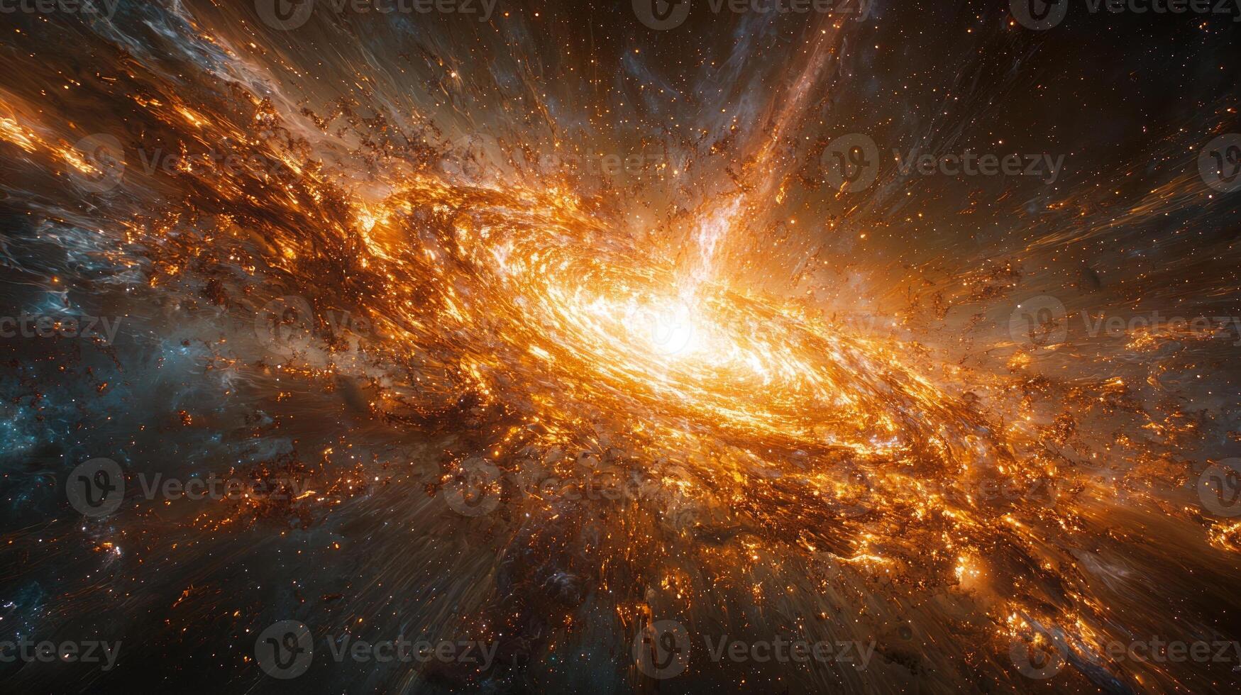 massive glow bursts from singularity sending vibrant light and swirling nebulae into void showcasing chaotic beauty of cosmic creation and formation of elements photo
