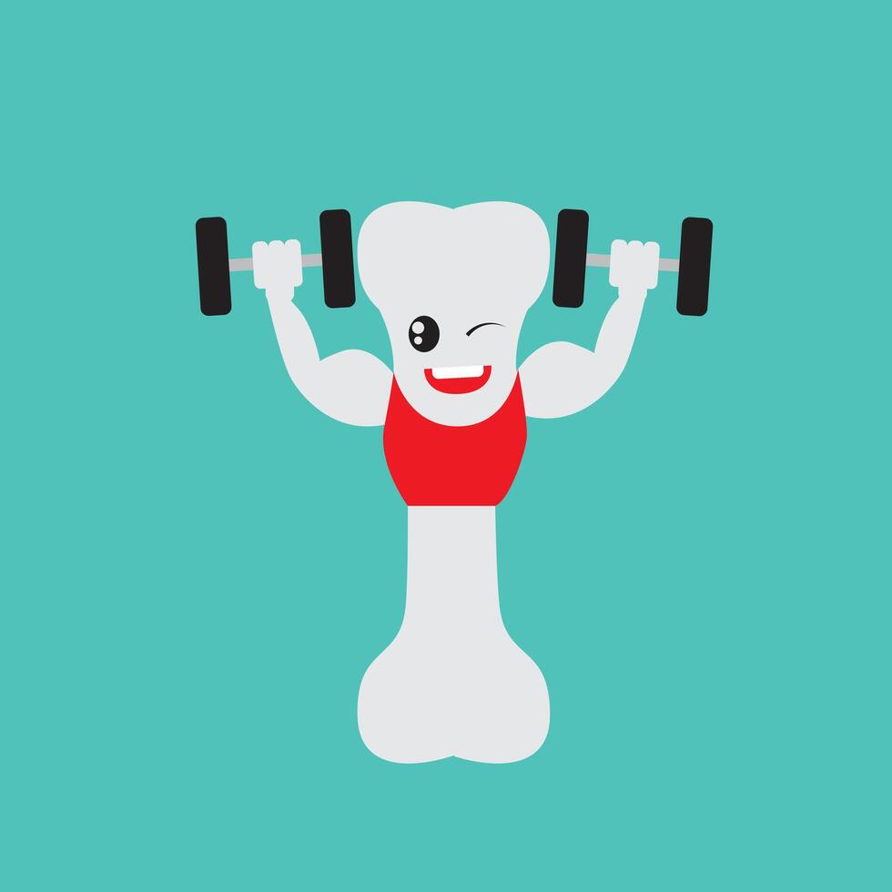 Conceptual illustration of a character with strong and healthy bones showing his muscles in a illustration, can be used for health campaigns, calcium nutrition, calcium growth supplements. vector