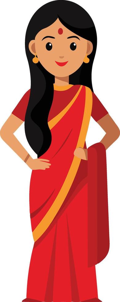 Indian woman in a red sari vector