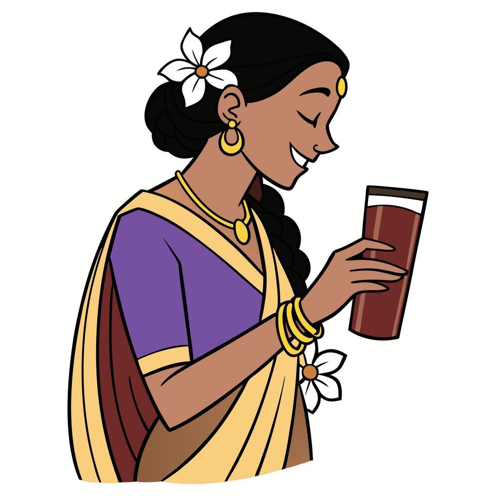 25-year-old Tamil Nadu-style woman in a cartoon style, vector