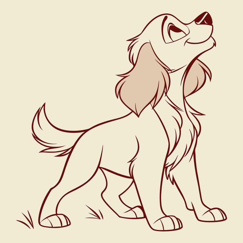 Illustration of a young puppy with long, flowing red fur in a semi-realistic, sketch-like style vector