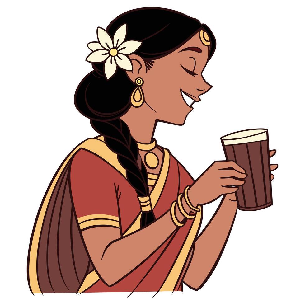 Woman Enjoying a Cup of Chai vector