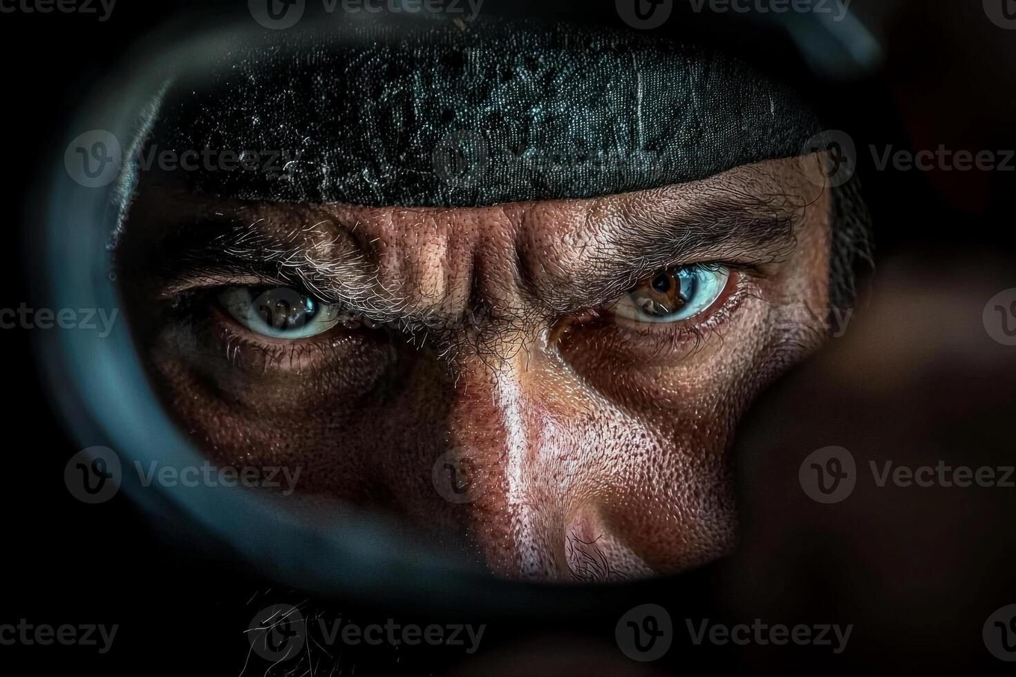 start of meaningful Friday man carefully adjusts his ghutra and black agal in front of mirror preparing for prayers mosque. His focused expression reflects deep devotion photo