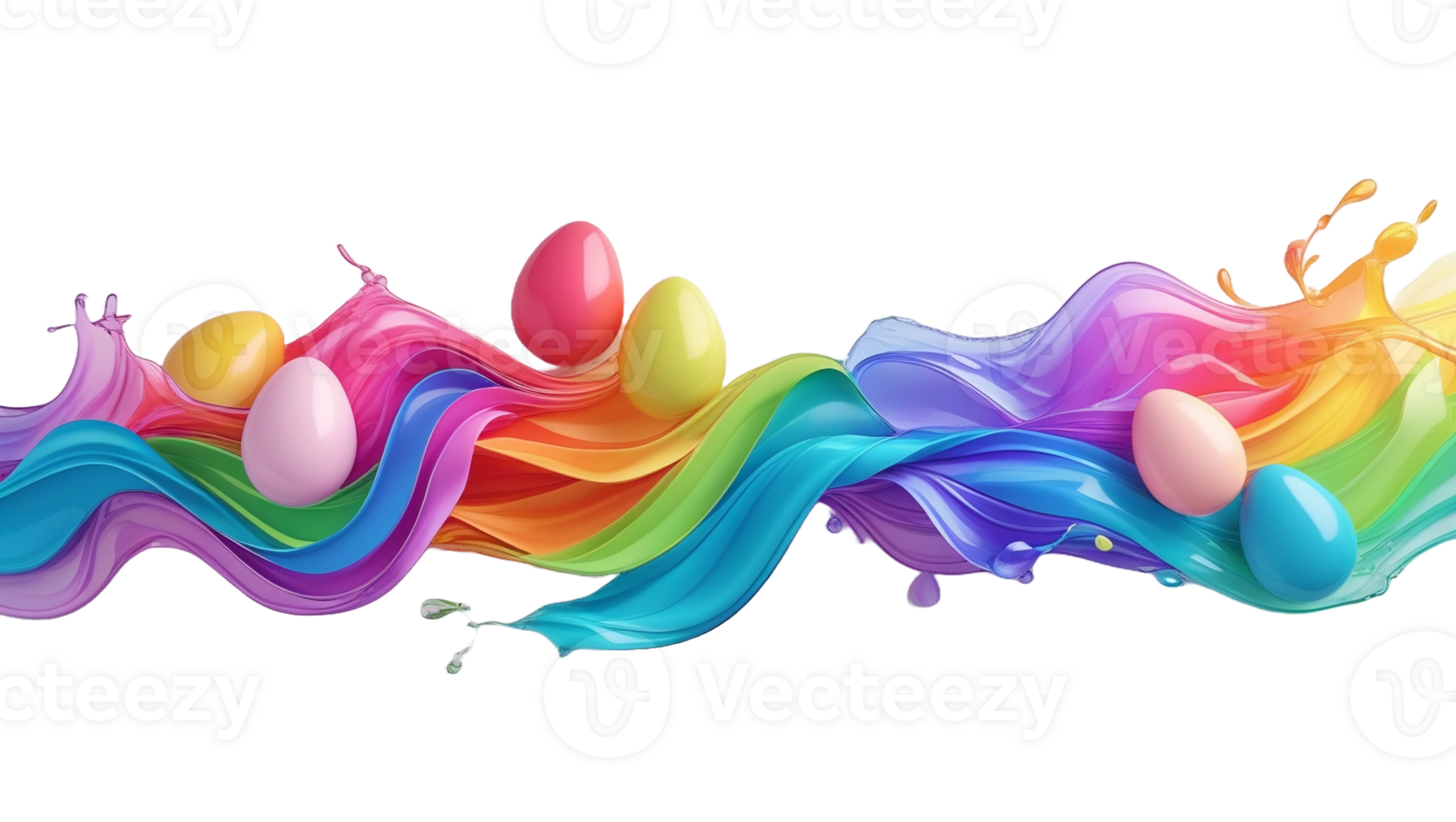 Vibrant Easter Eggs on Colorful Ribbon Wave - Joyful Spring Rebirth Concept for Graphic Designers, Marketing, and Social Media. png
