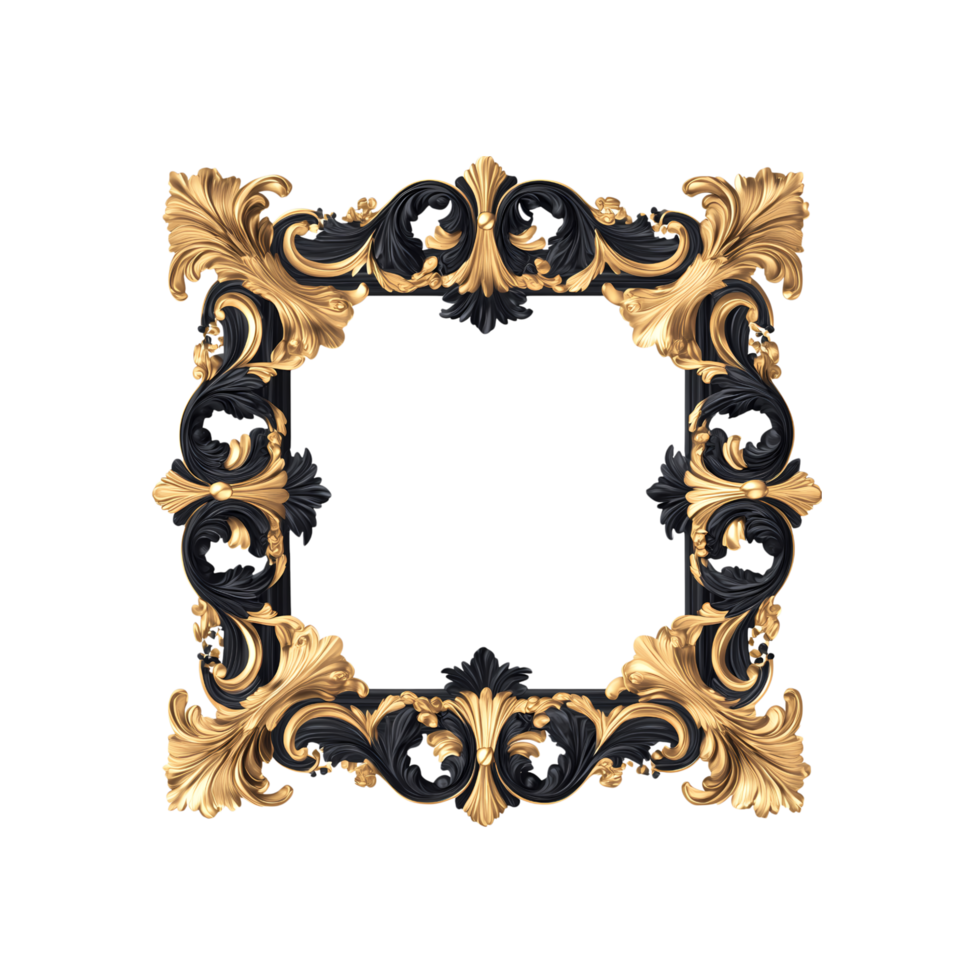a golden frame black and gold design on transparent background png