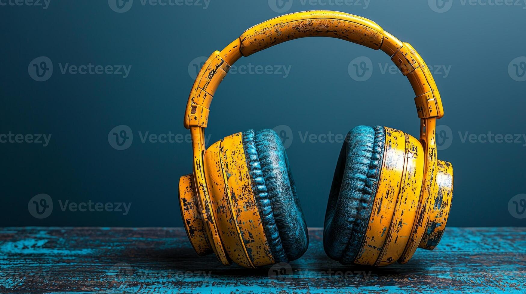 unique geolocation symbol crafted from vinyl records and studio headphones sits in dimly lit nostalgic environment blending modern design classic audio elements photo
