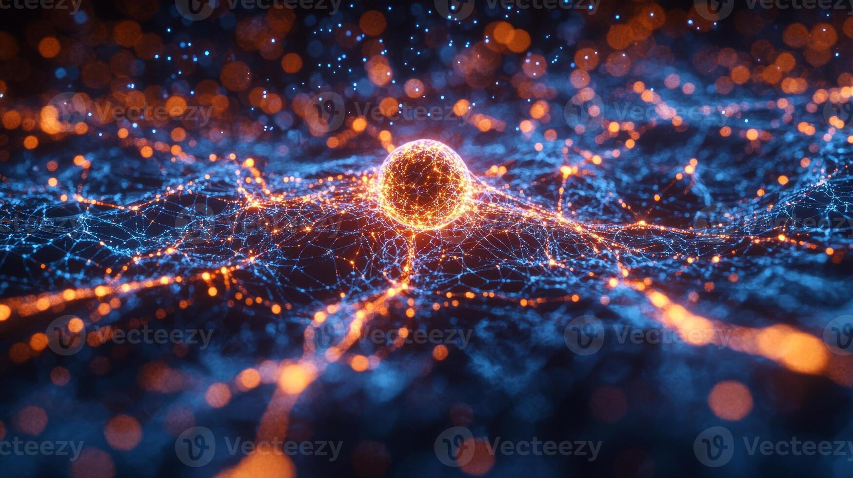 infinitely dense glowing singularity is surrounded tiny fractures of energy suggesting reality is about unfold into universe. cosmic tension builds in void photo