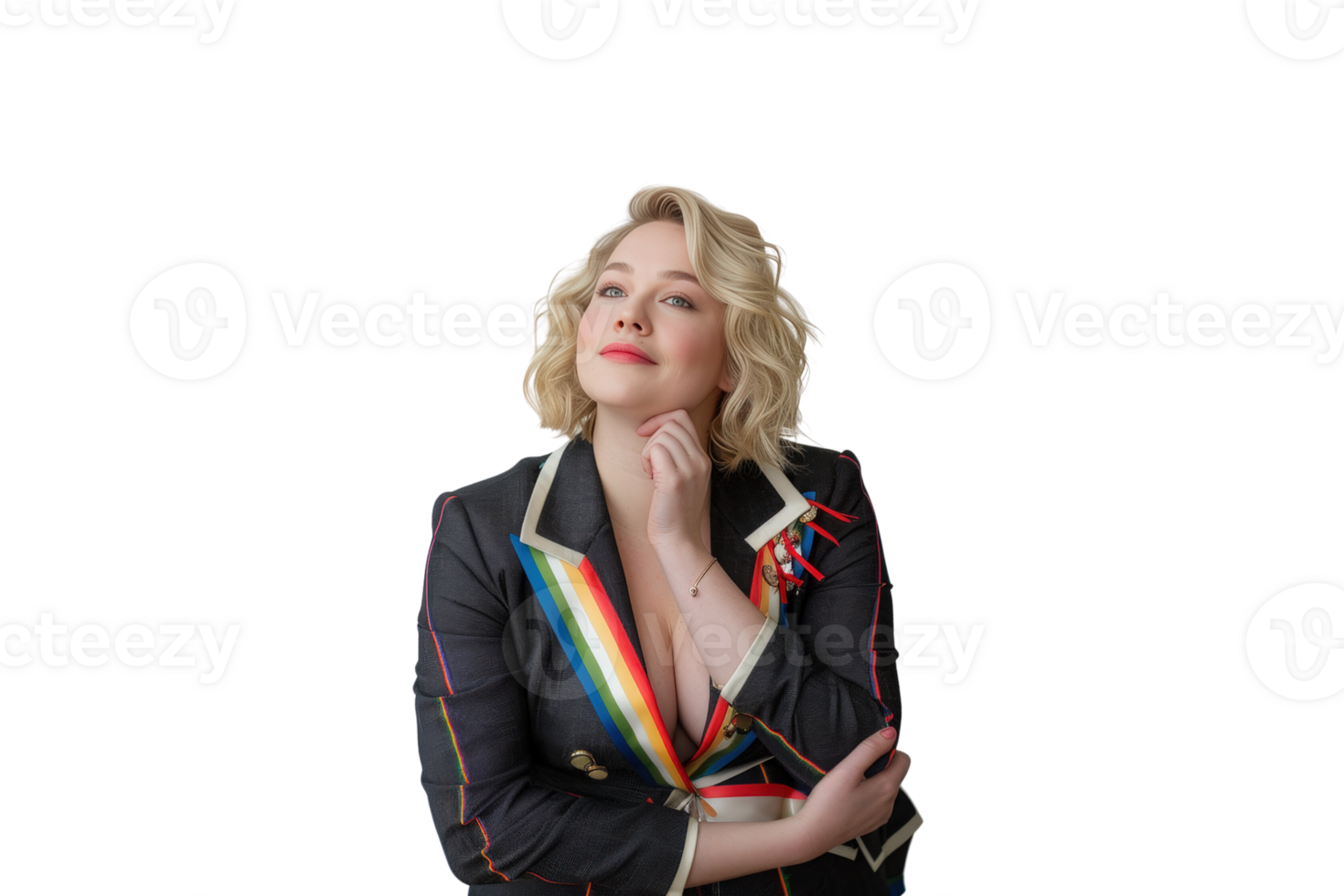 Confident Woman in Stylish Suit with Rainbow Accents Embracing Her Identity and Empowering Expression in Portrait png