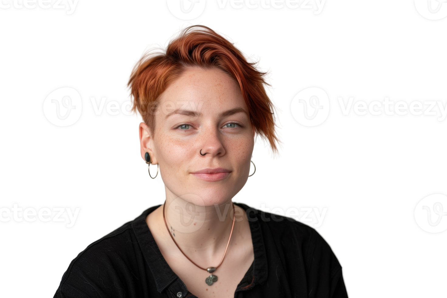 Striking Androgynous Person with Short Bright Hair and Confident Expression on Neutral Background png