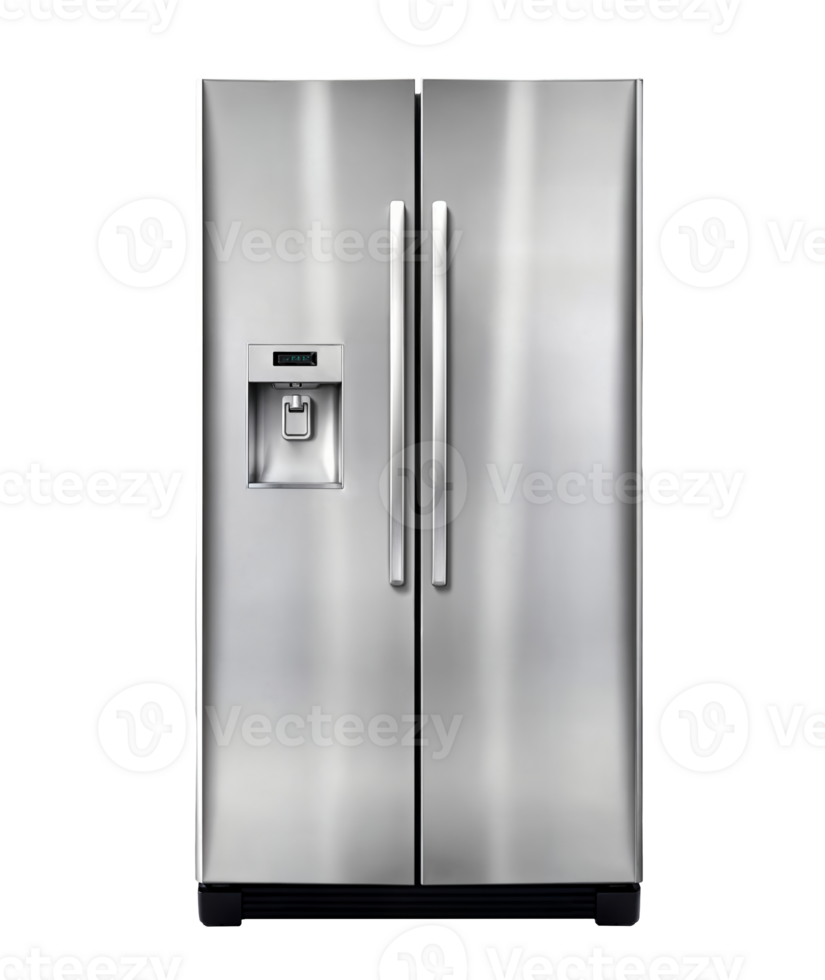 Modern double door refrigerator isolated on transparent background for kitchen and home appliance design png