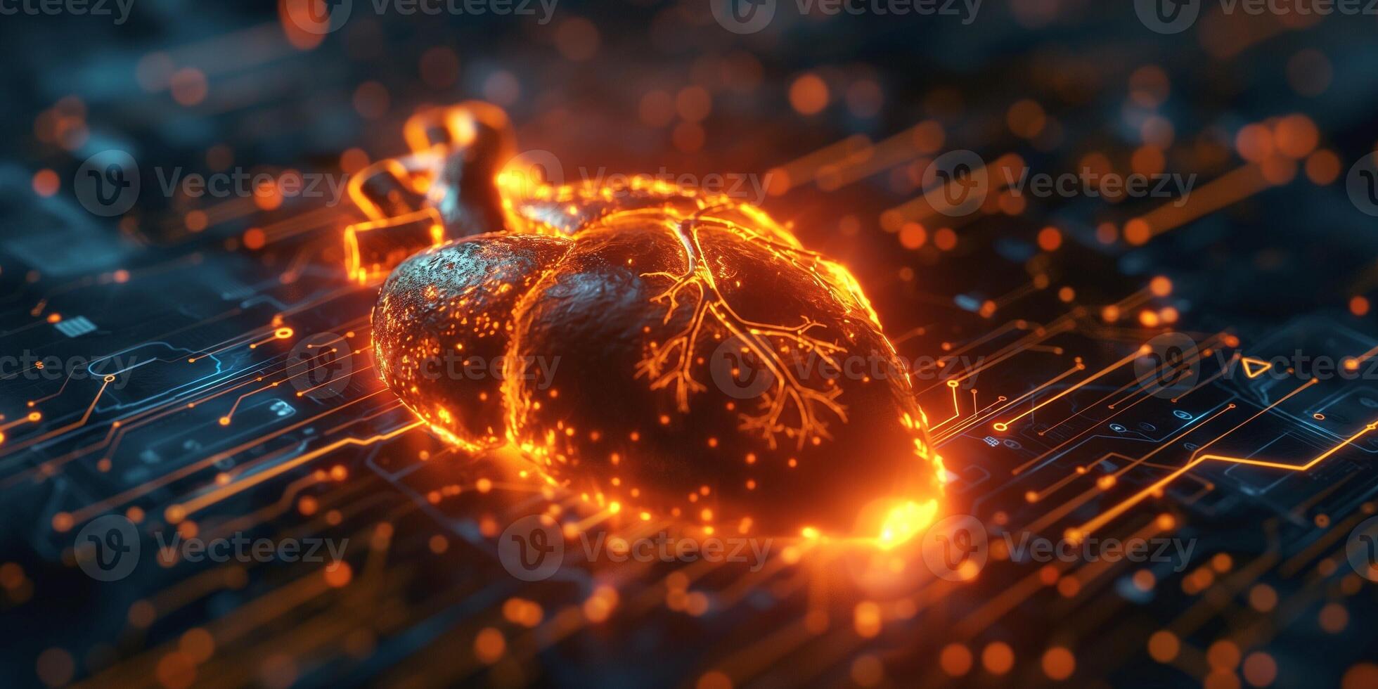 A glowing, digital heart symbolizing innovation and health technology. photo