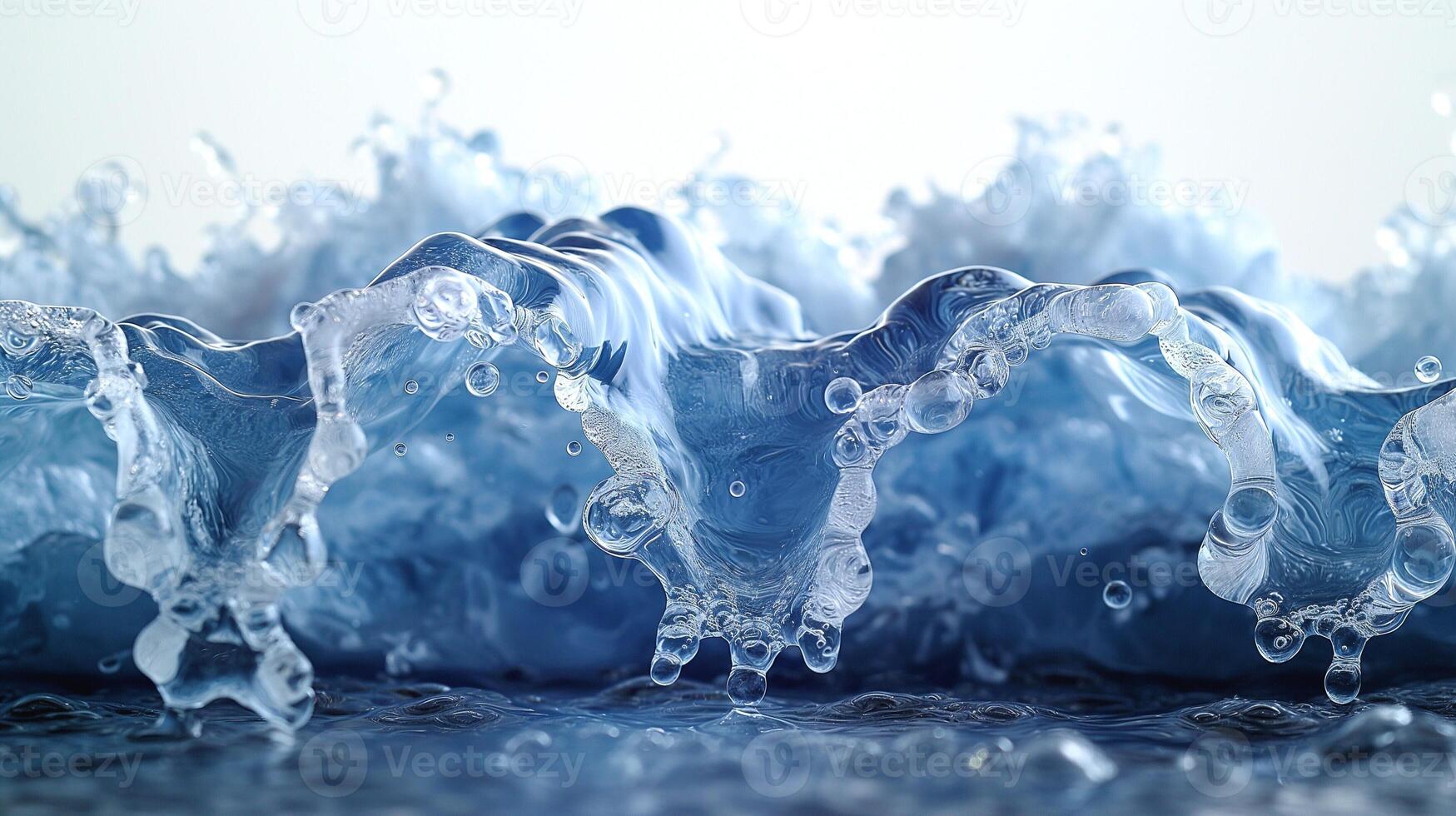 Close-up of dynamic water waves showcasing intricate details and bubbles, creating a soothing and refreshing aquatic ambiance. photo