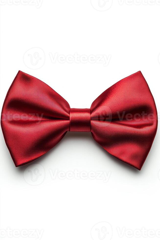 Elegant red satin bow tie on a white background, perfect for formal occasions. photo