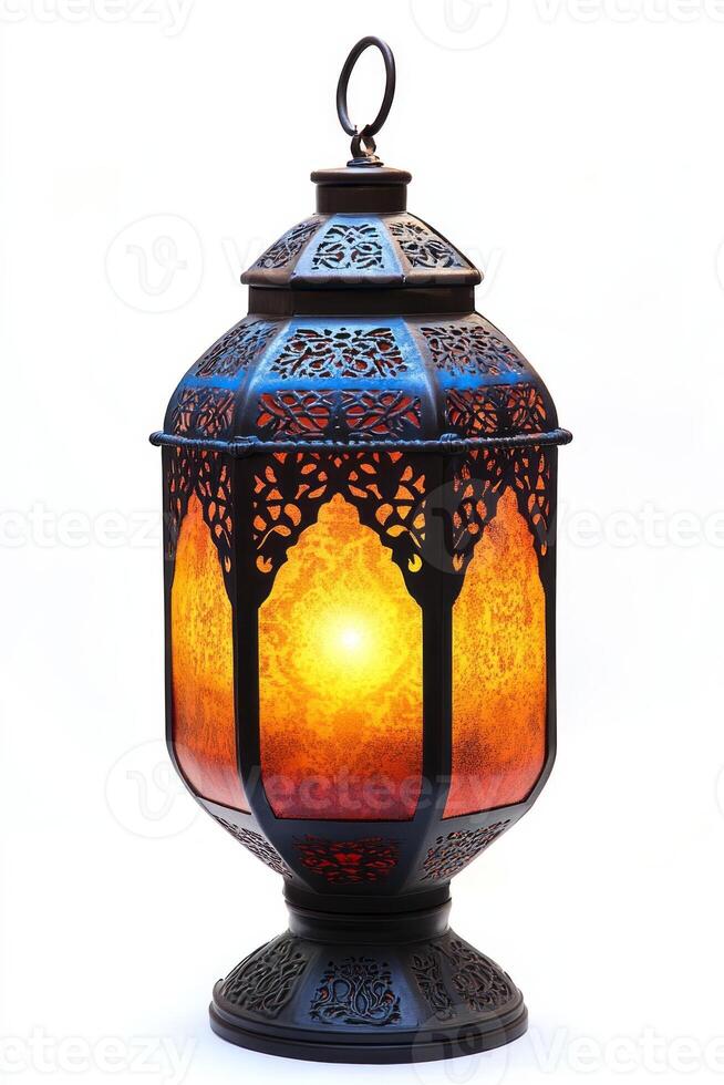 Intricate ornate lantern showcasing warm amber and gold hues, perfect for creating a cozy atmosphere. photo