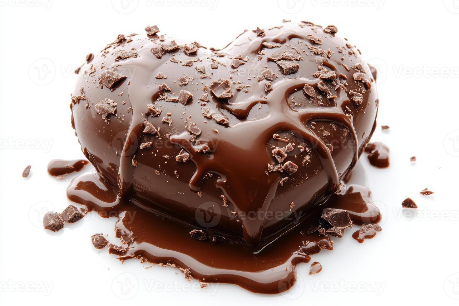 Decadent heart-shaped chocolate dripping with rich, melted cocoa, perfect for romantic occasions. photo