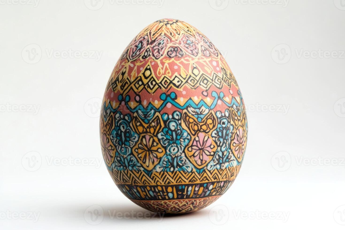 A beautifully crafted decorative Easter egg with intricate patterns and vibrant colors. photo