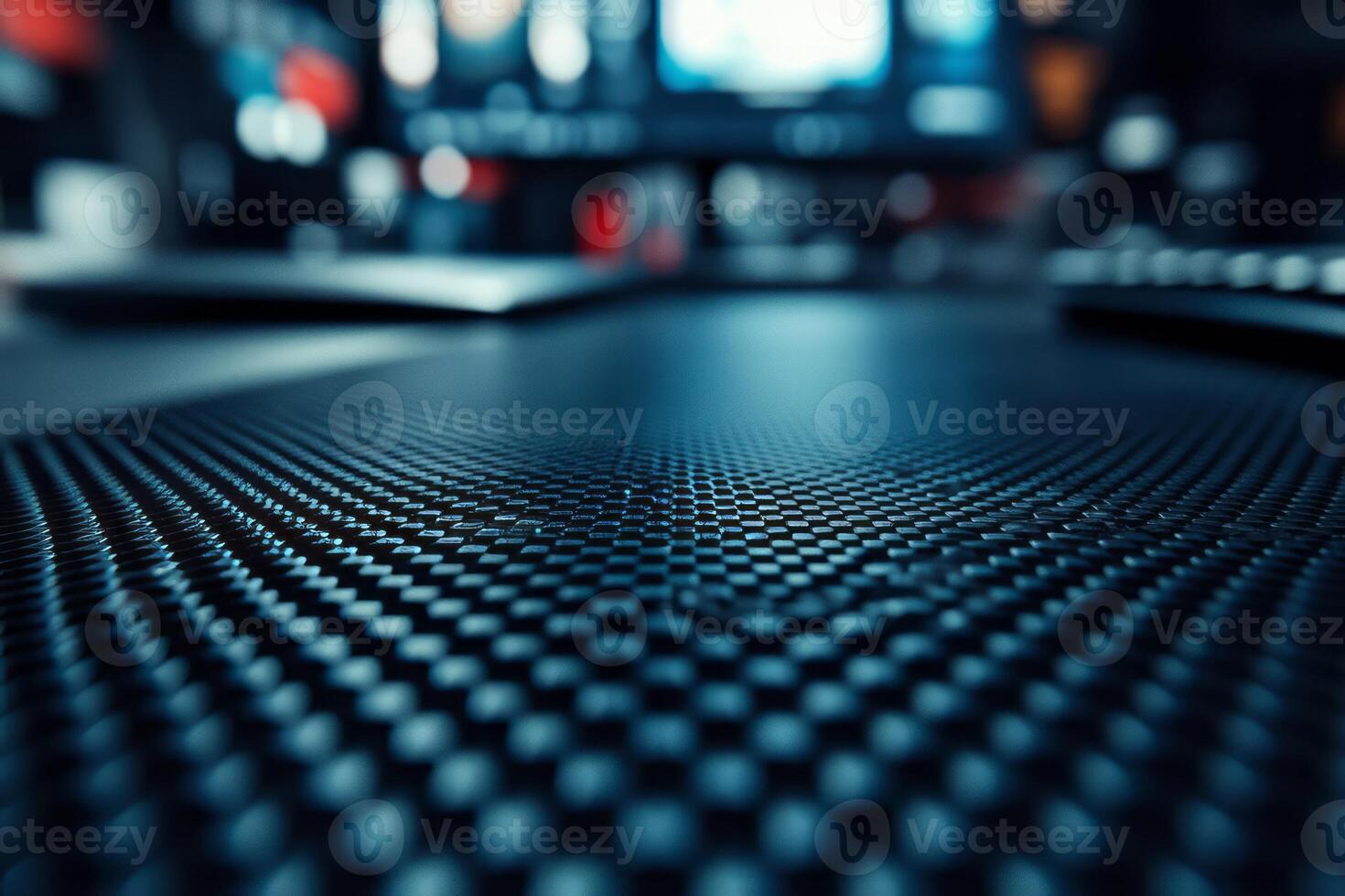 Close-up of a textured surface with a blurred tech background, creating a modern and sleek atmosphere. photo