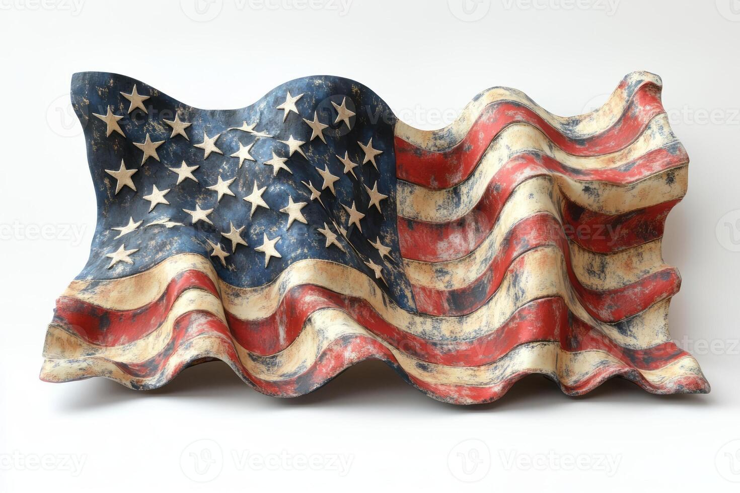 A textured, wave-shaped representation of the USA flag, showcasing its vibrant colors and detailed stars. photo
