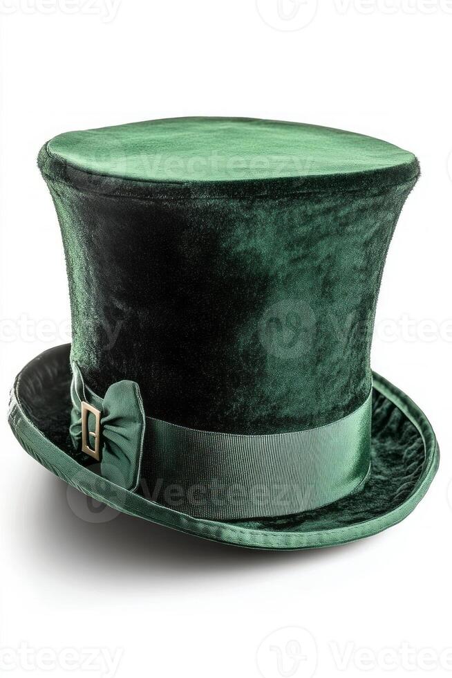 Elegant green top hat with a sleek satin band, perfect for formal events or costume parties. photo