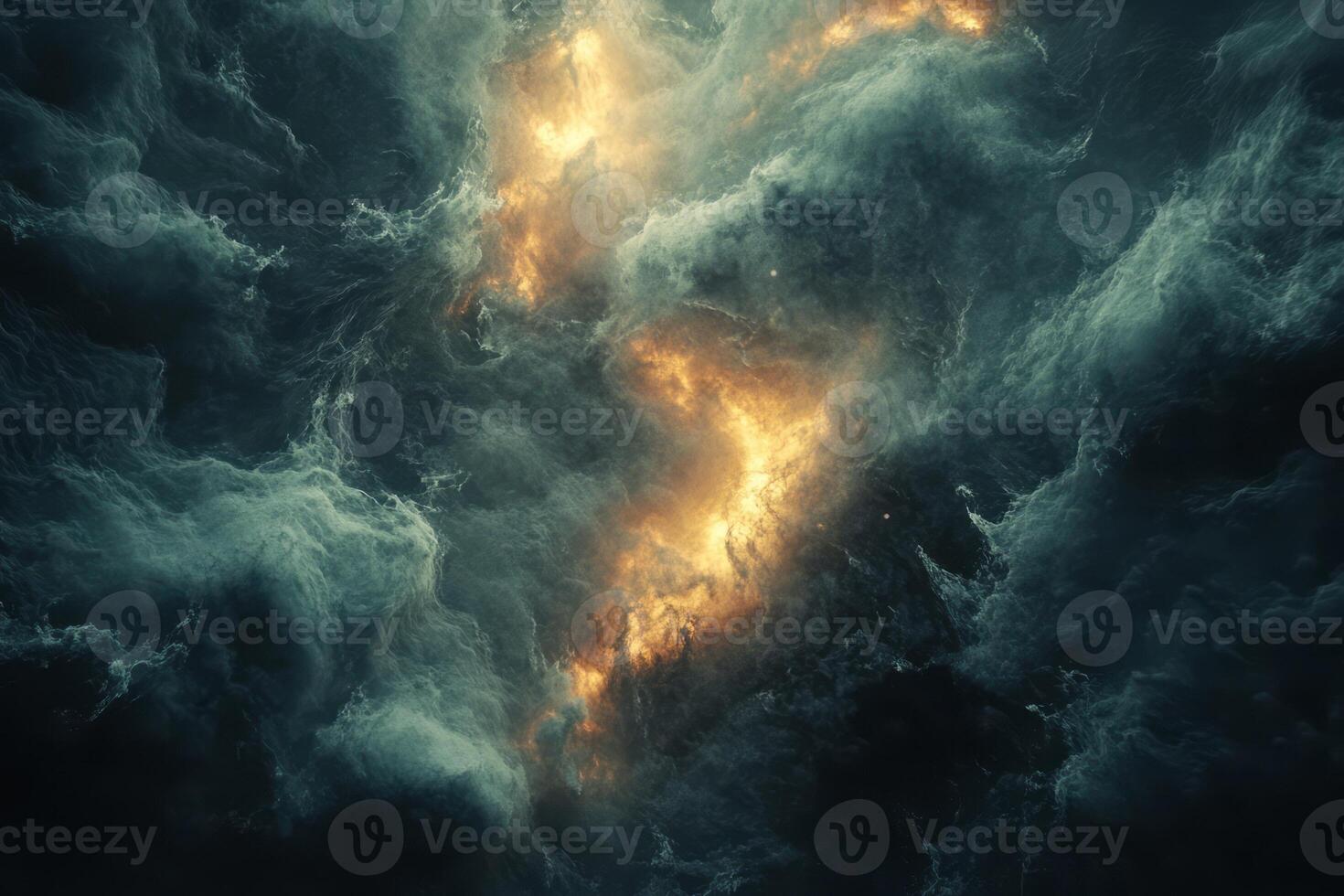 Dynamic clouds of smoke and fire intertwine, creating an otherworldly atmosphere filled with drama and intensity. photo