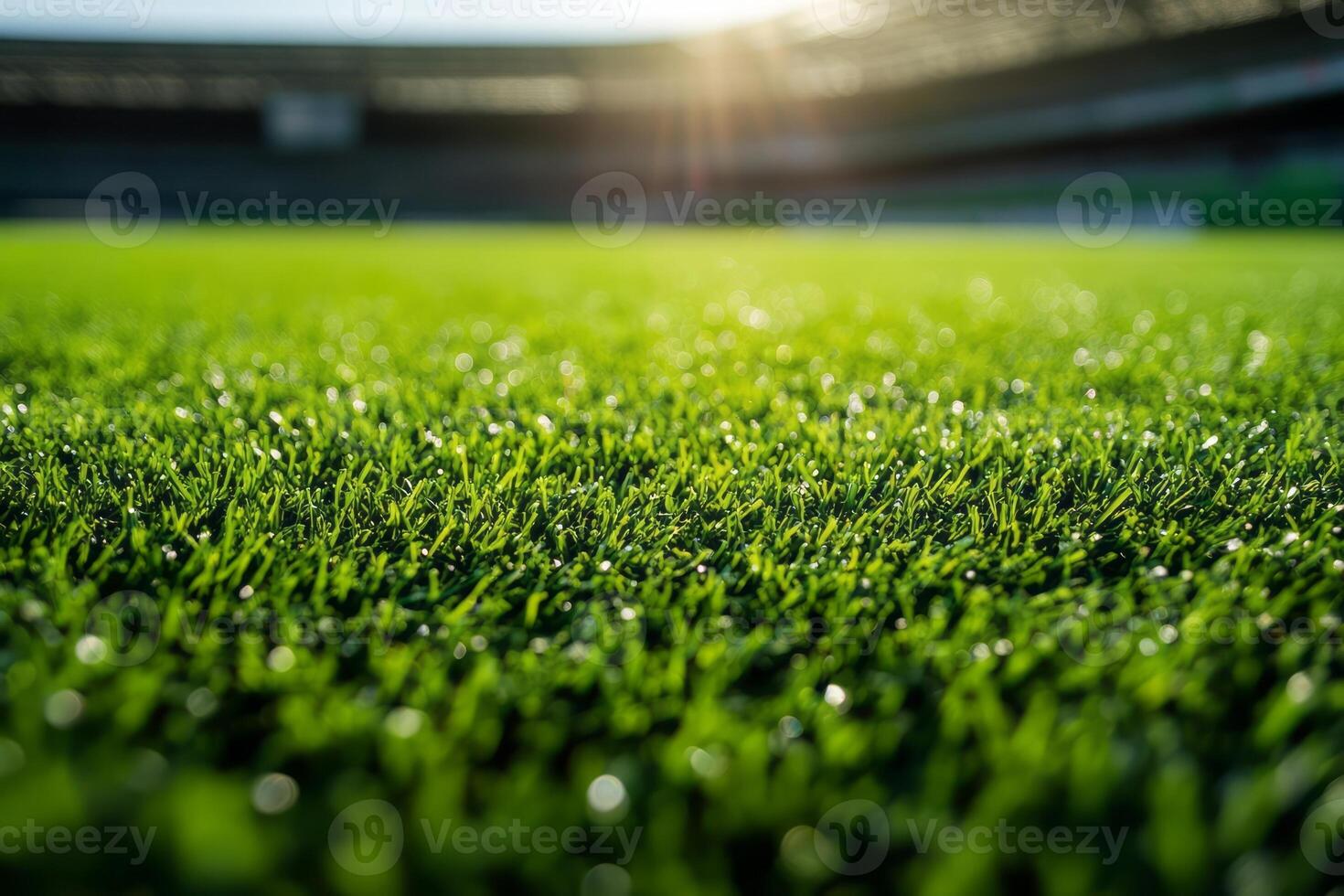 Close-up view of lush green artificial turf on a sunny day, creating a vibrant and inviting atmosphere. photo