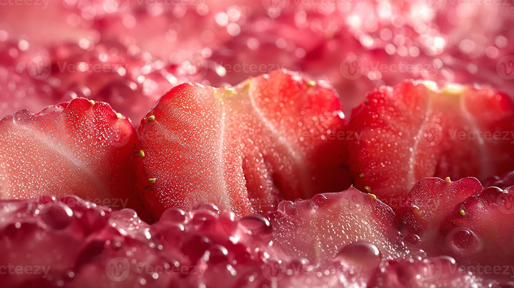 Close-up of fresh red strawberries drenched in water droplets, showcasing their vibrant color and juicy texture. photo
