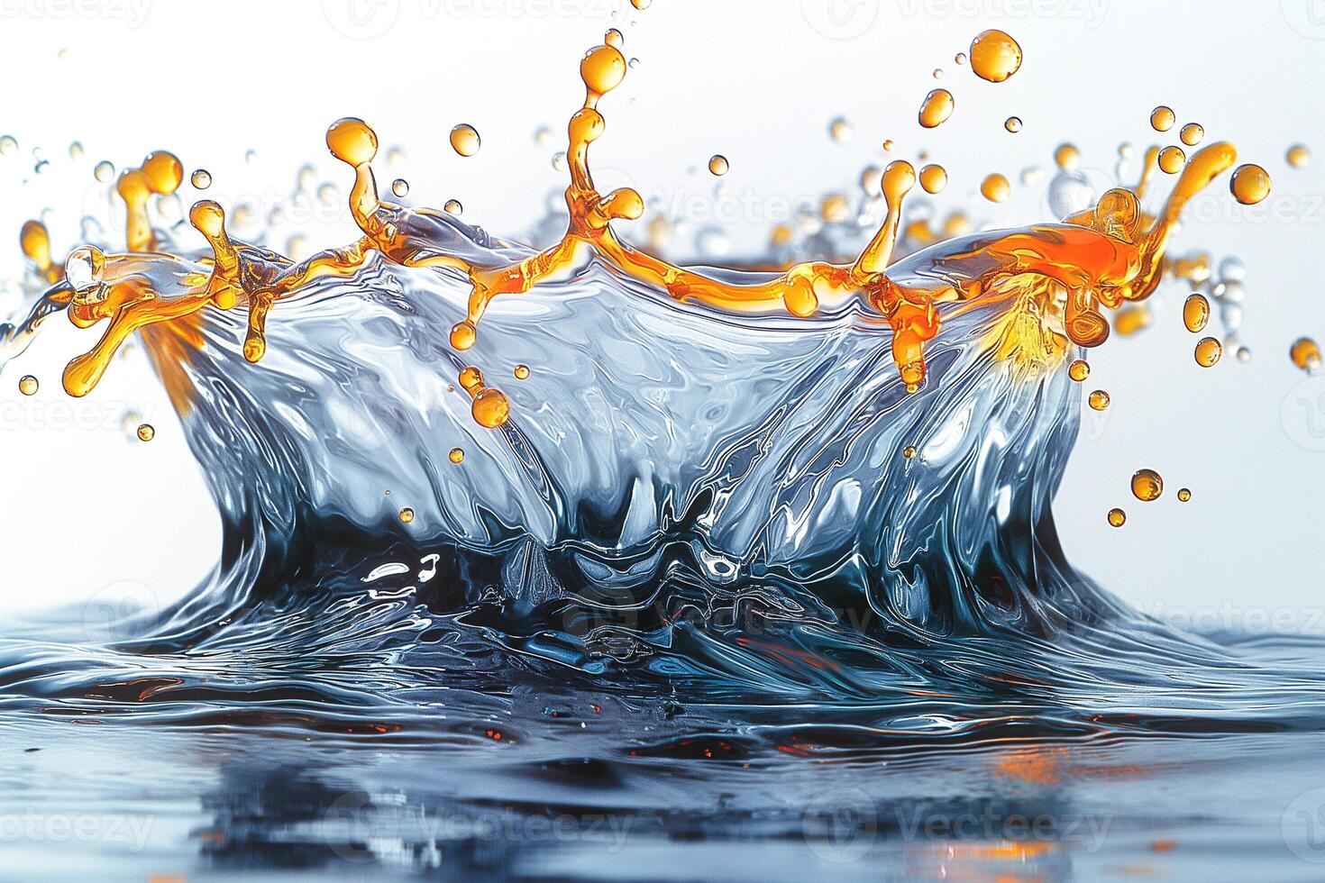 A mesmerizing splash of orange liquid creating dynamic shapes in clear water. photo