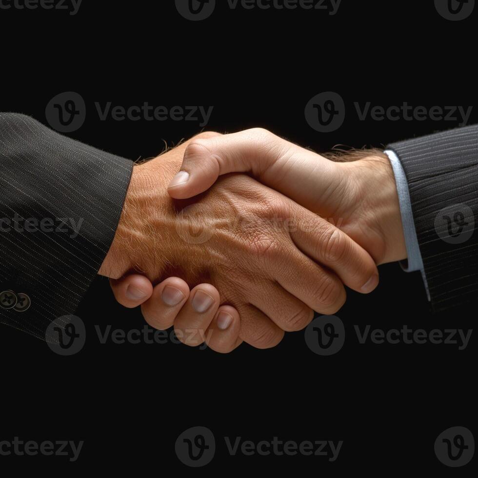 Close-up of a strong handshake between two business professionals, symbolizing partnership and agreement. photo