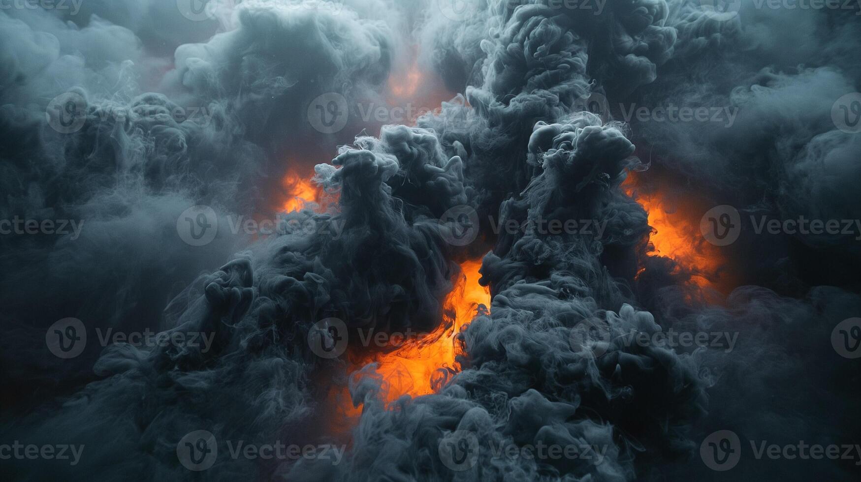 A mesmerizing view of dark, swirling smoke contrasted with glowing orange embers, creating an intense and dynamic atmosphere. photo