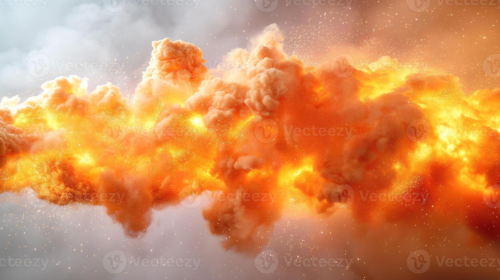 A vibrant explosion of orange and yellow hues fills the sky, creating a dramatic and fiery scene. photo