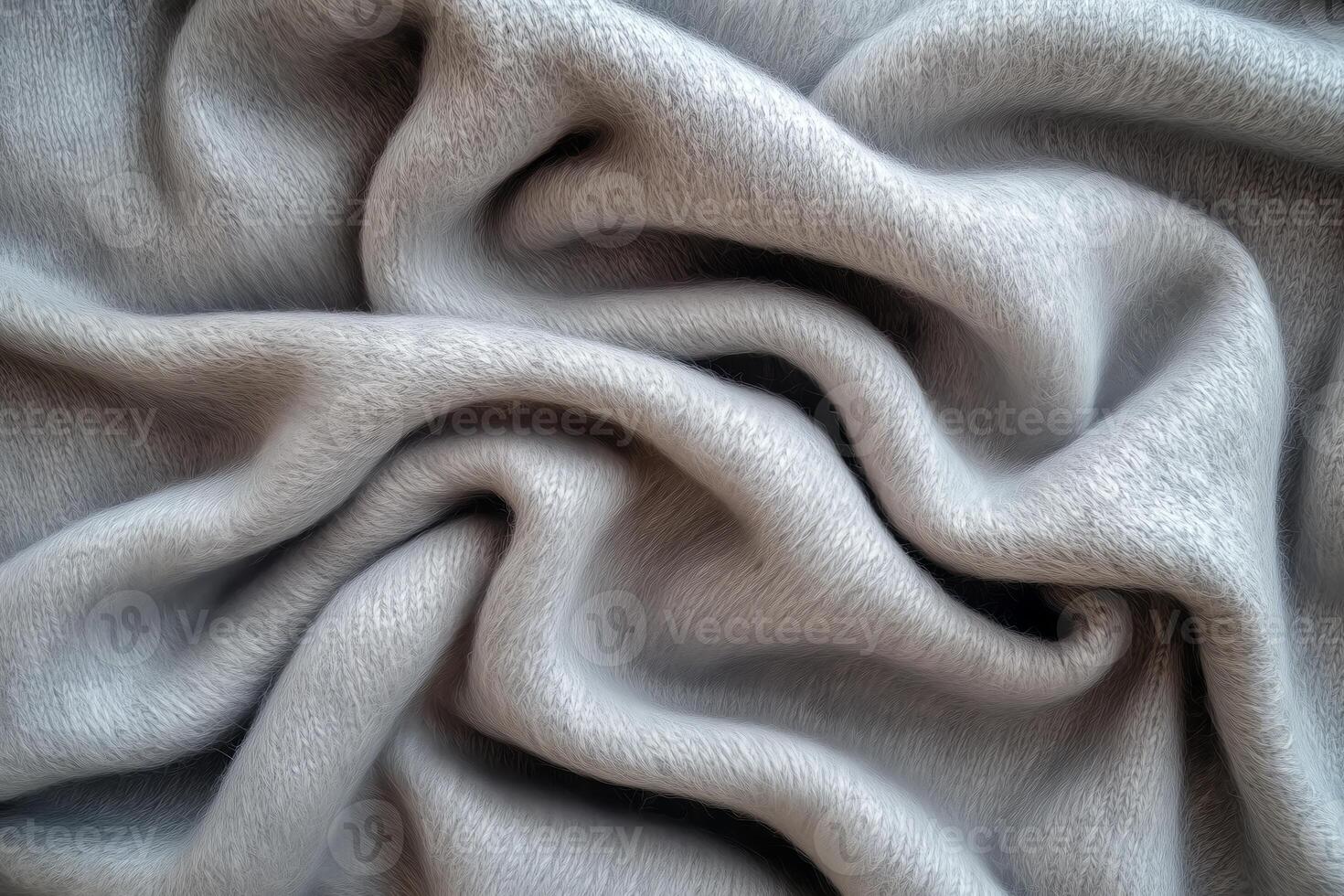 Soft, textured folds of light gray fabric create a cozy, inviting atmosphere. photo