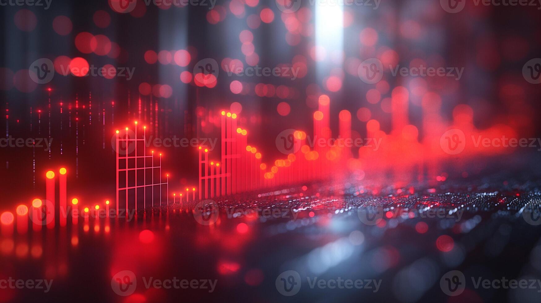 Abstract digital financial data visualization with red glowing elements. photo