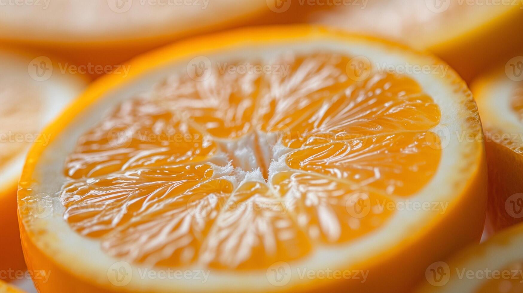 Close-up of a fresh, vibrant orange slice showcasing its juicy texture and bright color. photo