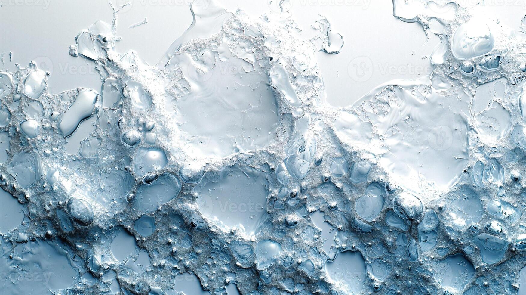 A close-up view of bubbly water texture with a translucent blue hue, revealing intricate patterns and shapes. photo