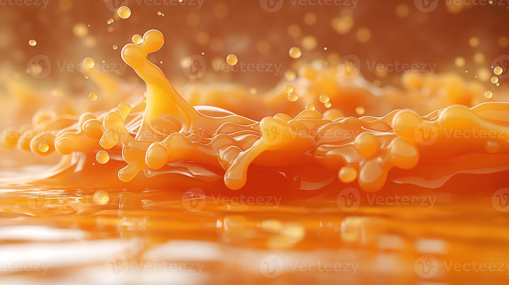 A dynamic splash of orange liquid, showcasing vibrant droplets suspended in mid-air, creating an energetic and refreshing mood. photo