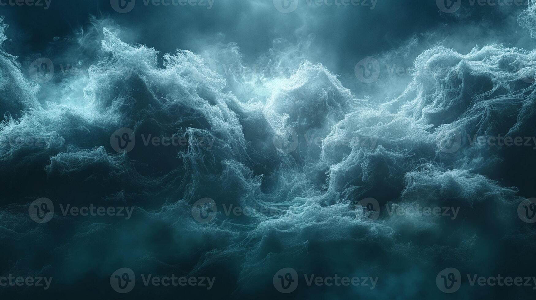 A mesmerizing view of turbulent ocean waves illuminated by ethereal light, creating a dramatic and dynamic atmosphere. photo