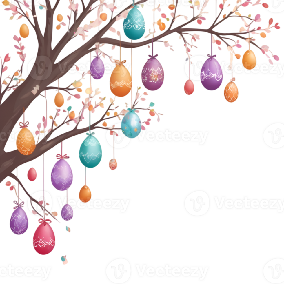 Easter eggs hanging from a tree png
