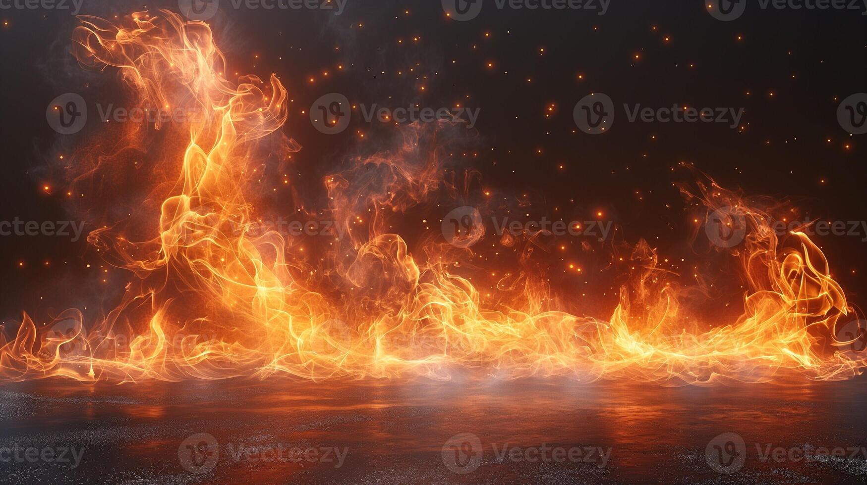 A mesmerizing display of orange and yellow flames swirling against a dark backdrop, creating an aura of energy and intensity. photo