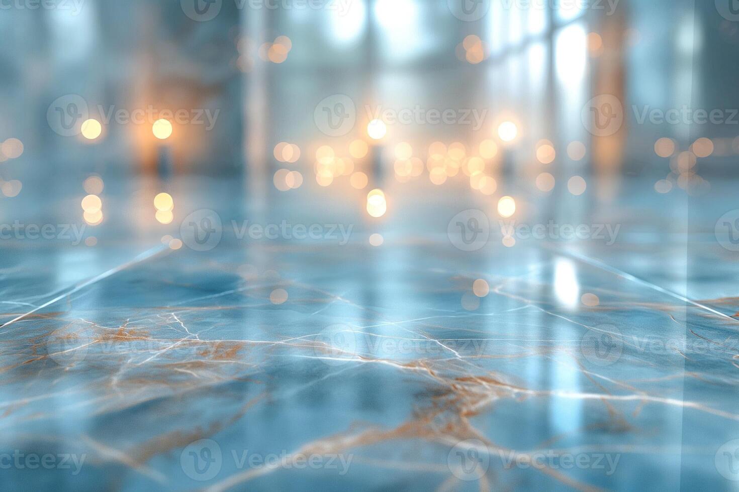 A close-up view of a polished blue marble floor with golden veining, creating a serene and luxurious atmosphere. photo