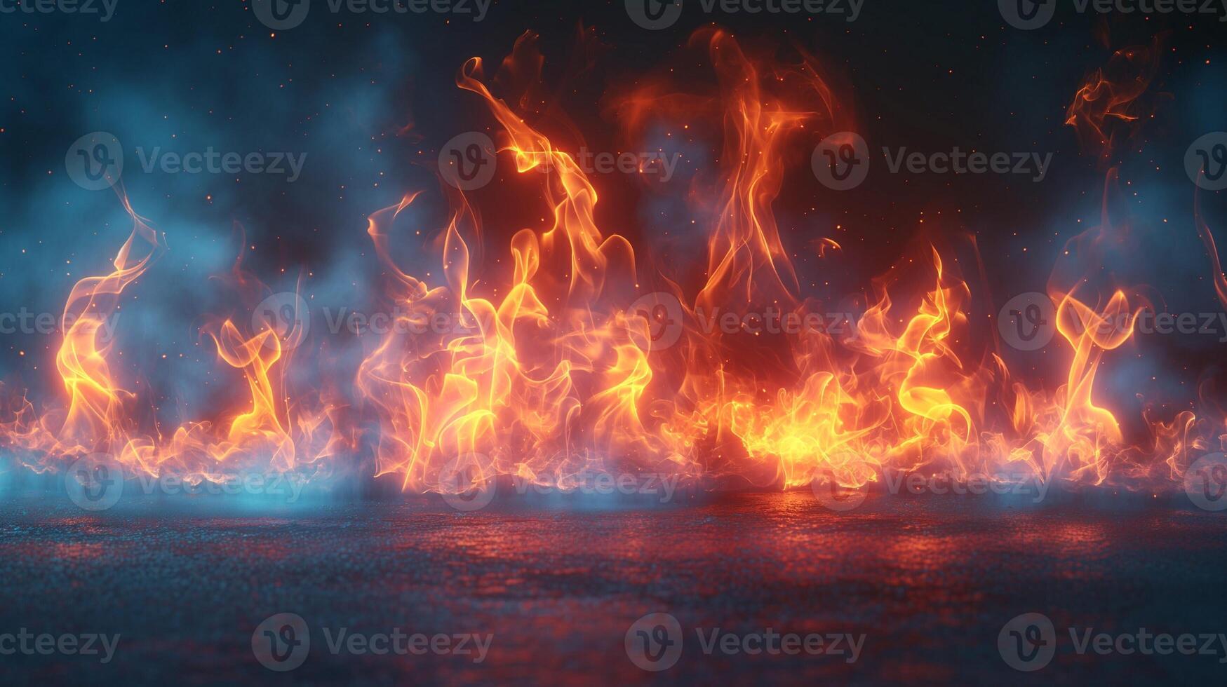 A mesmerizing display of vibrant flames dancing against a dark backdrop, creating an intense and captivating atmosphere. photo