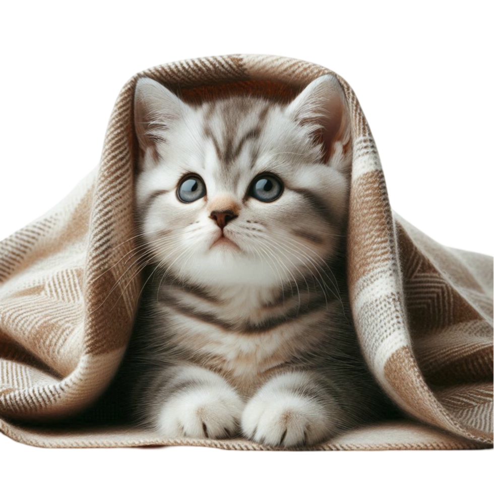 Cute Kitten Wrapped in Blanket Realistic Art png