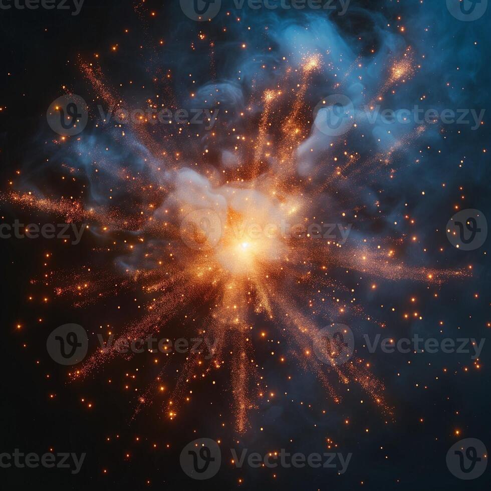 A mesmerizing cosmic explosion showcasing vibrant colors and intricate patterns of a stellar nebula. photo