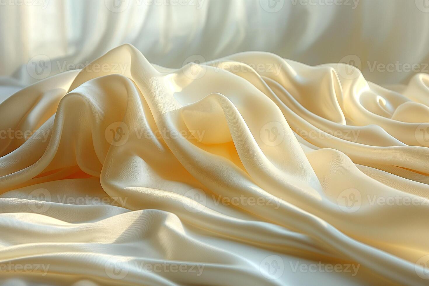 Soft flowing satin fabric in warm cream hues, creating an elegant and serene ambiance. photo