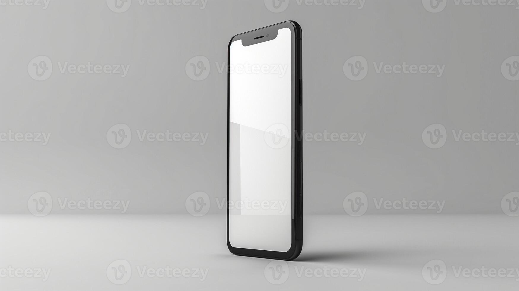 Minimalistic smartphone design with a sleek black frame and a blank screen, showcasing modern technology. photo