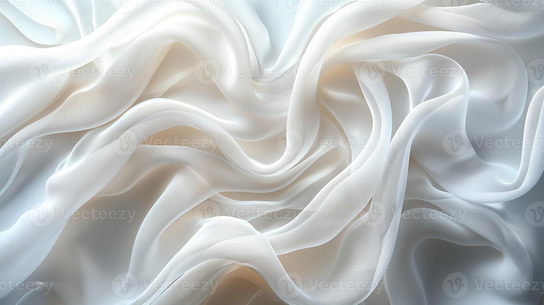 Delicate white silk fabric draped elegantly, creating soft waves and a serene atmosphere. photo