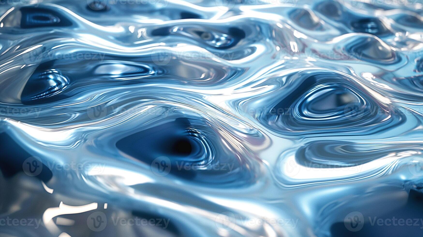 A mesmerizing close-up of rippling metallic waves reflecting light in shades of blue and silver. photo