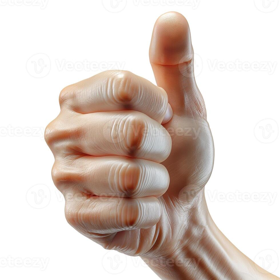 A close-up of a human hand giving a thumbs-up gesture, symbolizing approval and positivity. photo